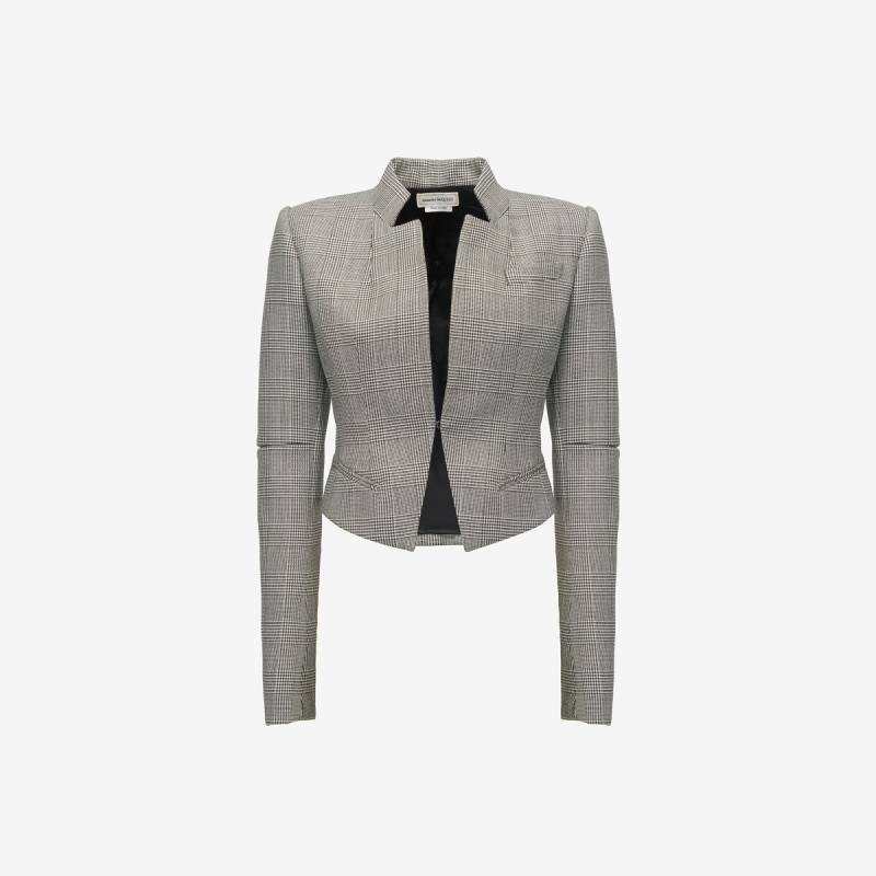 Alexander McQueen Women's Black Prince of Wales Slashed Fitted Jacket - 2 (Wool)